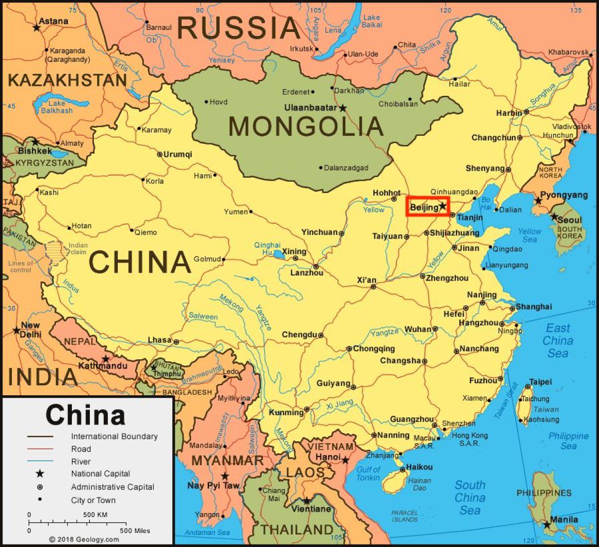 Beijing (Peking) op de kaart van China